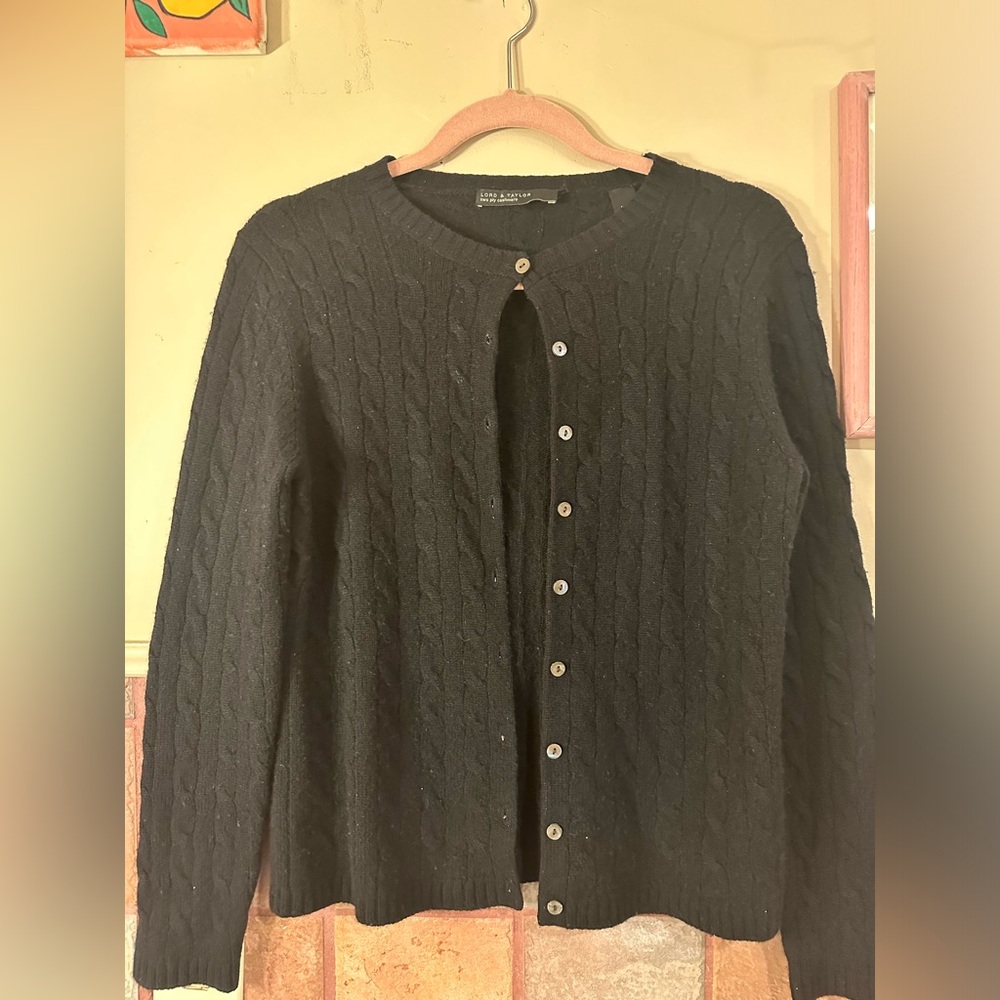 Black Lord & taylor cashmere button up long sleeve cardigan
